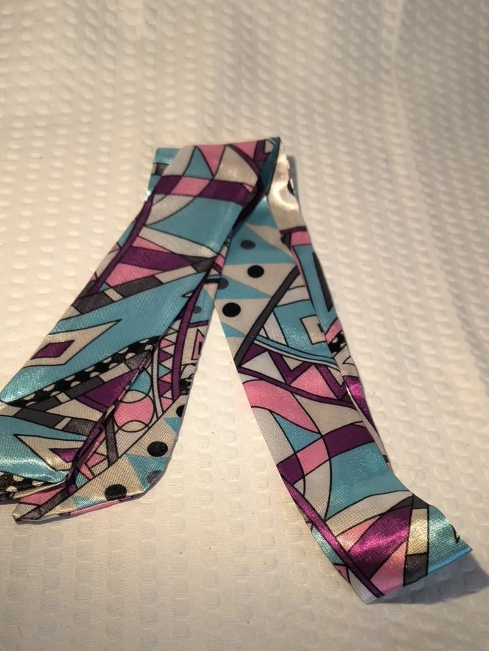 Geometric Satin  Scarf in Blue & Pink